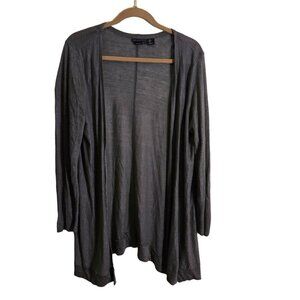 Tahari 100% Linen Olive Open Front Long Line Lightweight Cardigan Sweater Size L